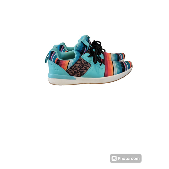 Crazy Train Sneakers Turquoise Serape Cheetah Low Top Lace Up Tennis Shoes Sz 8 - Picture 3 of 9